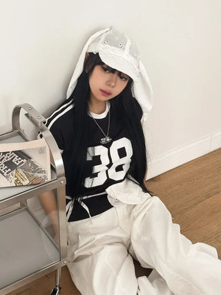 White Bunny Punched Lace Strap Belt Bag Hat 2 Types