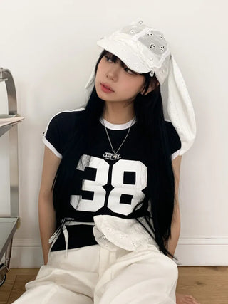 White Bunny Punched Lace Strap Belt Bag Hat 2 Types