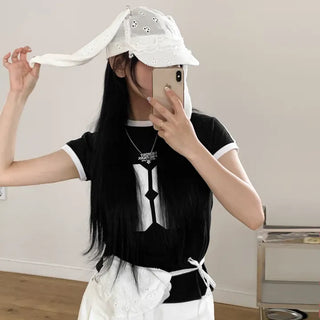 White Bunny Punched Lace Strap Belt Bag Hat 2 Types