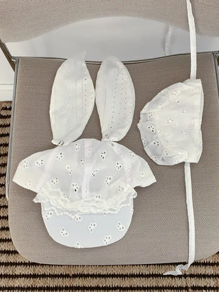 White Bunny Punched Lace Strap Belt Bag Hat 2 Types