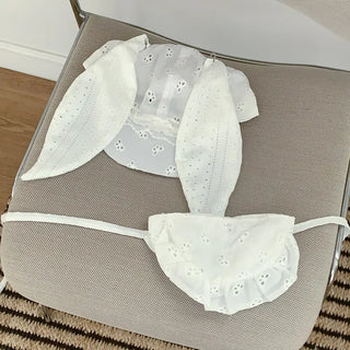 White Bunny Punched Lace Strap Belt Bag Hat 2 Types