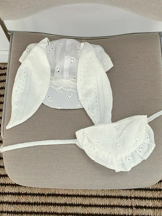 White Bunny Punched Lace Strap Belt Bag Hat 2 Types