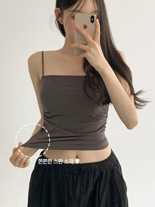 Slender Side Shirring Strappy Sleeveless Top