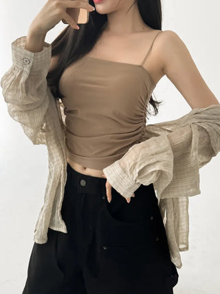 Slender Side Shirring Strappy Sleeveless Top