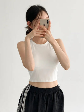 New Crop Sleeve Sleeveless Top with Cups Basic Sleeveless Top