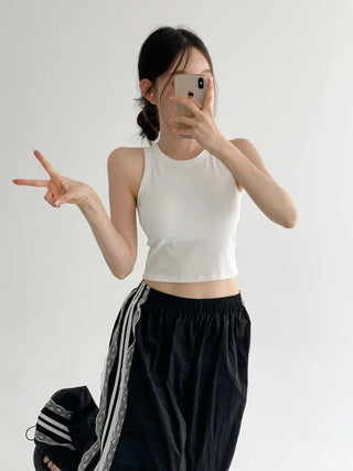 New Crop Sleeve Sleeveless Top with Cups Basic Sleeveless Top