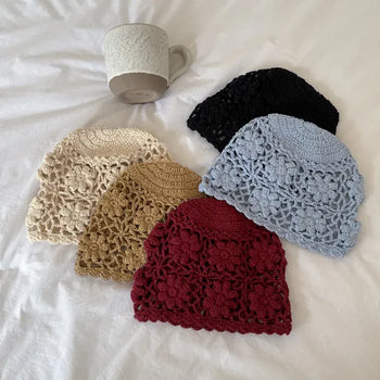 Tier Flower Knit Beanie Hat