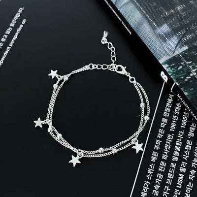 Starlight Drop Star Ball Chain Layered Double Bracelet