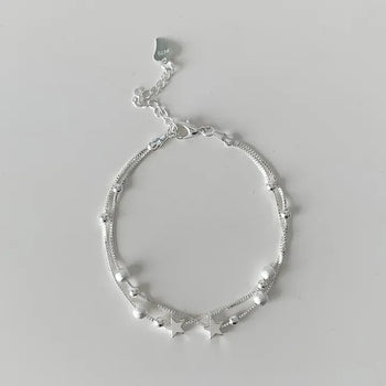 Two-Star Ball Layered Box Chain Double-Strand Bracelet