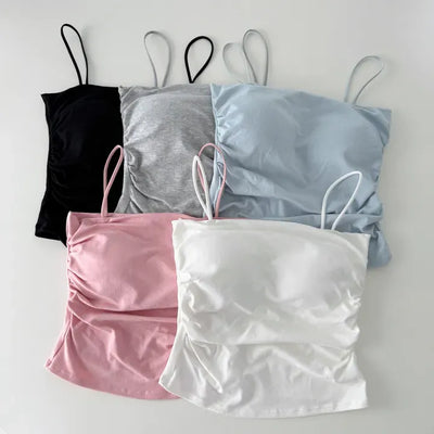 Fit-Up Shirred Cotton Bralette Strap Sleeveless Top