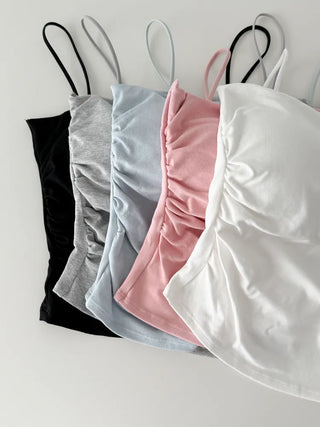 Fit-Up Shirred Cotton Bralette Strap Sleeveless Top