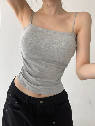 Fit-Up Shirred Cotton Bralette Strap Sleeveless Top