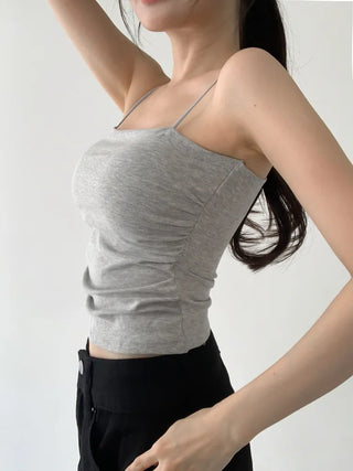 Fit-Up Shirred Cotton Bralette Strap Sleeveless Top