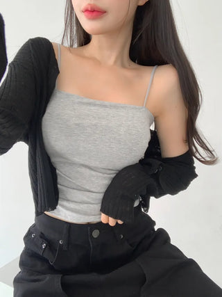 Fit-Up Shirred Cotton Bralette Strap Sleeveless Top