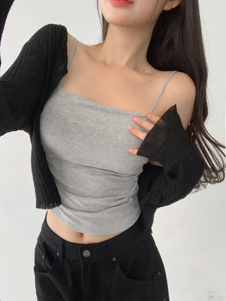 Fit-Up Shirred Cotton Bralette Strap Sleeveless Top
