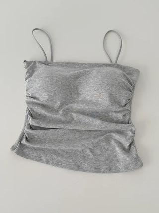 Fit-Up Shirred Cotton Bralette Strap Sleeveless Top