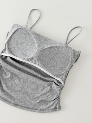 Fit-Up Shirred Cotton Bralette Strap Sleeveless Top