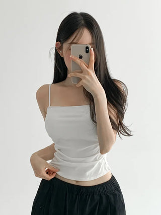 Fit-Up Shirred Cotton Bralette Strap Sleeveless Top