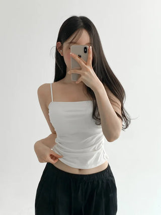 Fit-Up Shirred Cotton Bralette Strap Sleeveless Top