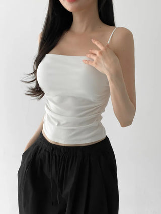 Fit-Up Shirred Cotton Bralette Strap Sleeveless Top