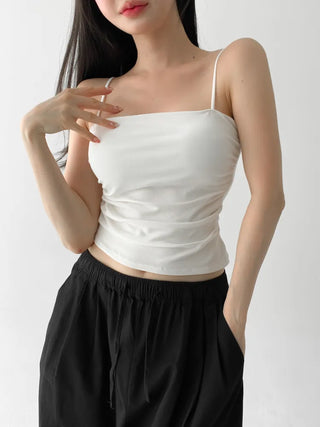 Fit-Up Shirred Cotton Bralette Strap Sleeveless Top