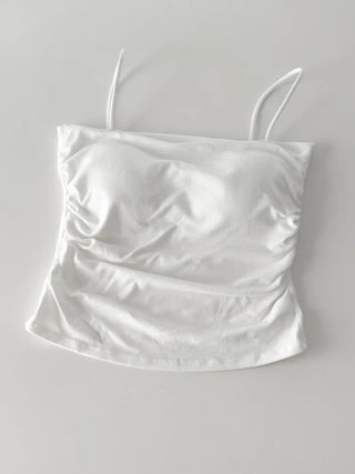 Fit-Up Shirred Cotton Bralette Strap Sleeveless Top
