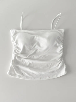 Fit-Up Shirred Cotton Bralette Strap Sleeveless Top