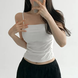 Fit-Up Shirred Cotton Bralette Strap Sleeveless Top