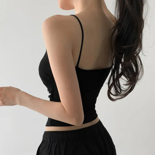 Fit-Up Shirred Cotton Bralette Strap Sleeveless Top
