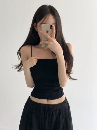 Fit-Up Shirred Cotton Bralette Strap Sleeveless Top