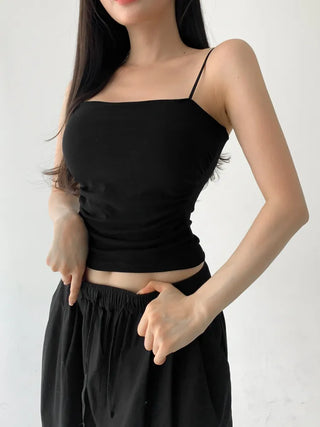 Fit-Up Shirred Cotton Bralette Strap Sleeveless Top