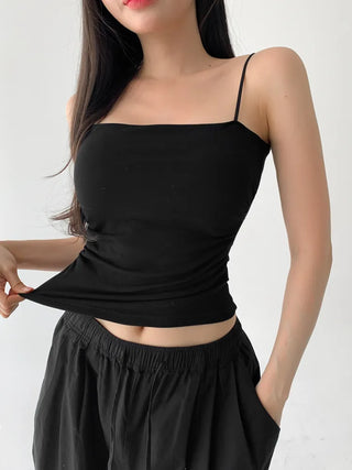 Fit-Up Shirred Cotton Bralette Strap Sleeveless Top