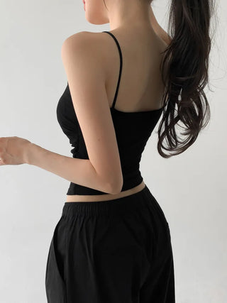 Fit-Up Shirred Cotton Bralette Strap Sleeveless Top