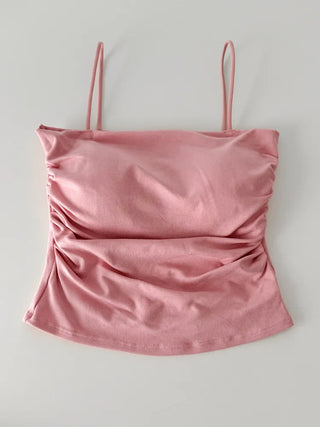 Fit-Up Shirred Cotton Bralette Strap Sleeveless Top