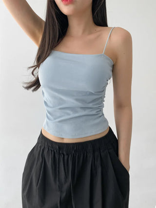 Fit-Up Shirred Cotton Bralette Strap Sleeveless Top
