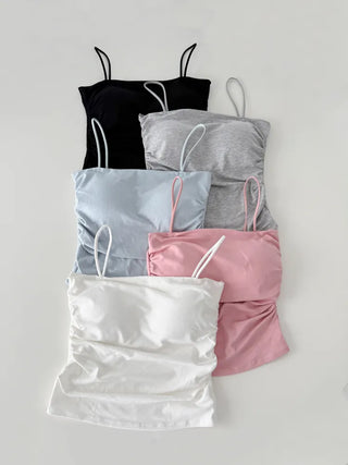 Fit-Up Shirred Cotton Bralette Strap Sleeveless Top