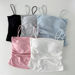 Fit-Up Shirred Cotton Bralette Strap Sleeveless Top