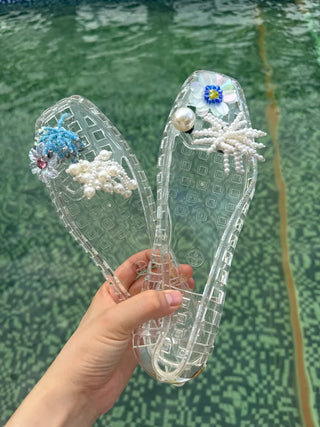 Jelly Punching Glow PVC Summer Flat Sandals Rainy Season Water Play Jelly Shoes