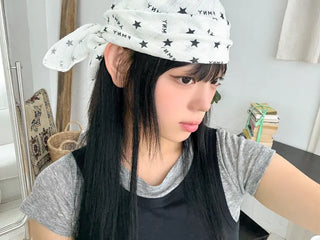 Star Lettering Star Pattern Hair Bandana Square Scarf