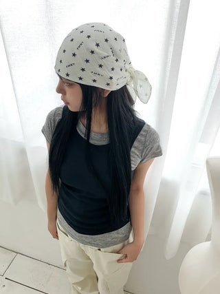 Star Lettering Star Pattern Hair Bandana Square Scarf