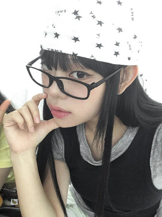 Tangent Retro Square Frame Horn-rimmed Glasses