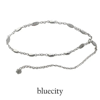 Oval Silver Rose Metal Chain Belt