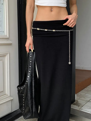 Oval Silver Rose Metal Chain Belt