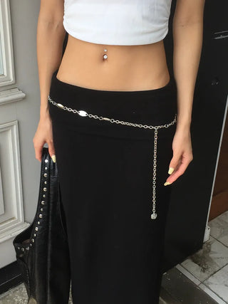 Oval Silver Rose Metal Chain Belt