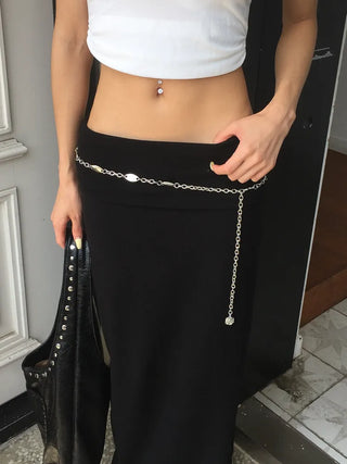 Oval Silver Rose Metal Chain Belt