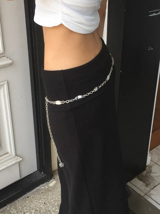 Oval Silver Rose Metal Chain Belt