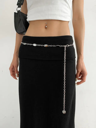 Oval Silver Rose Metal Chain Belt