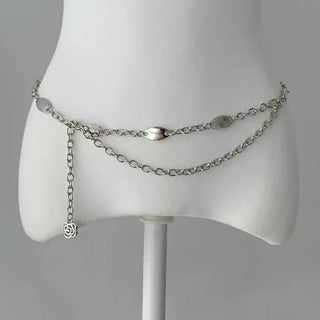 Oval Silver Rose Metal Chain Belt