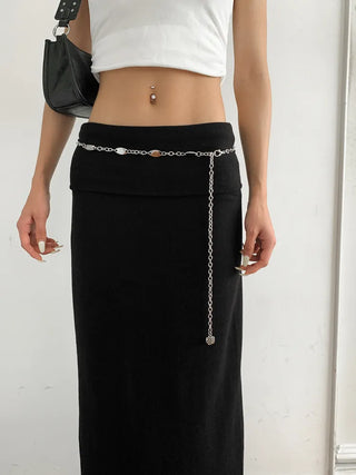 Oval Silver Rose Metal Chain Belt