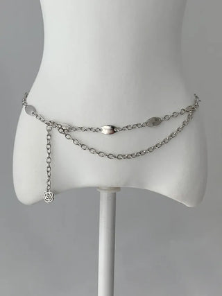 Oval Silver Rose Metal Chain Belt